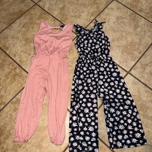 Pink and Floral Little Girls Jumpsuit Set